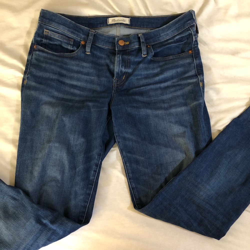 8” rise skinny skinny dark blue wash